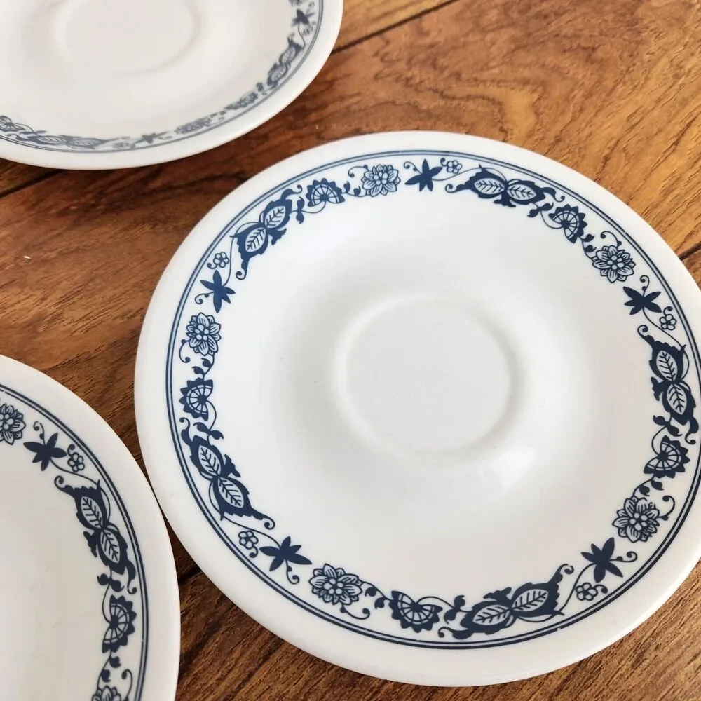 Vintage Corelle Tea Cup and Saucer Plate Old Town Blue Floral Pattern: Set of 8